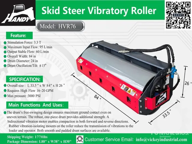 2026 Handy HVR76 76 in Skid Steer Vibratory Roller (Unused)