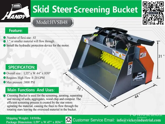 2026 Handy HVSB48 55 in Skid Steer Screening Bucket (Unused)