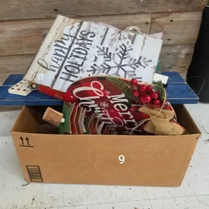 Box of Wooden Christmas Décor, etc.