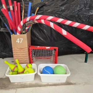 Misc. Fun Lot - Large Balls, Bowling Game, Pool Noodles, Hockey Sticks, etc.