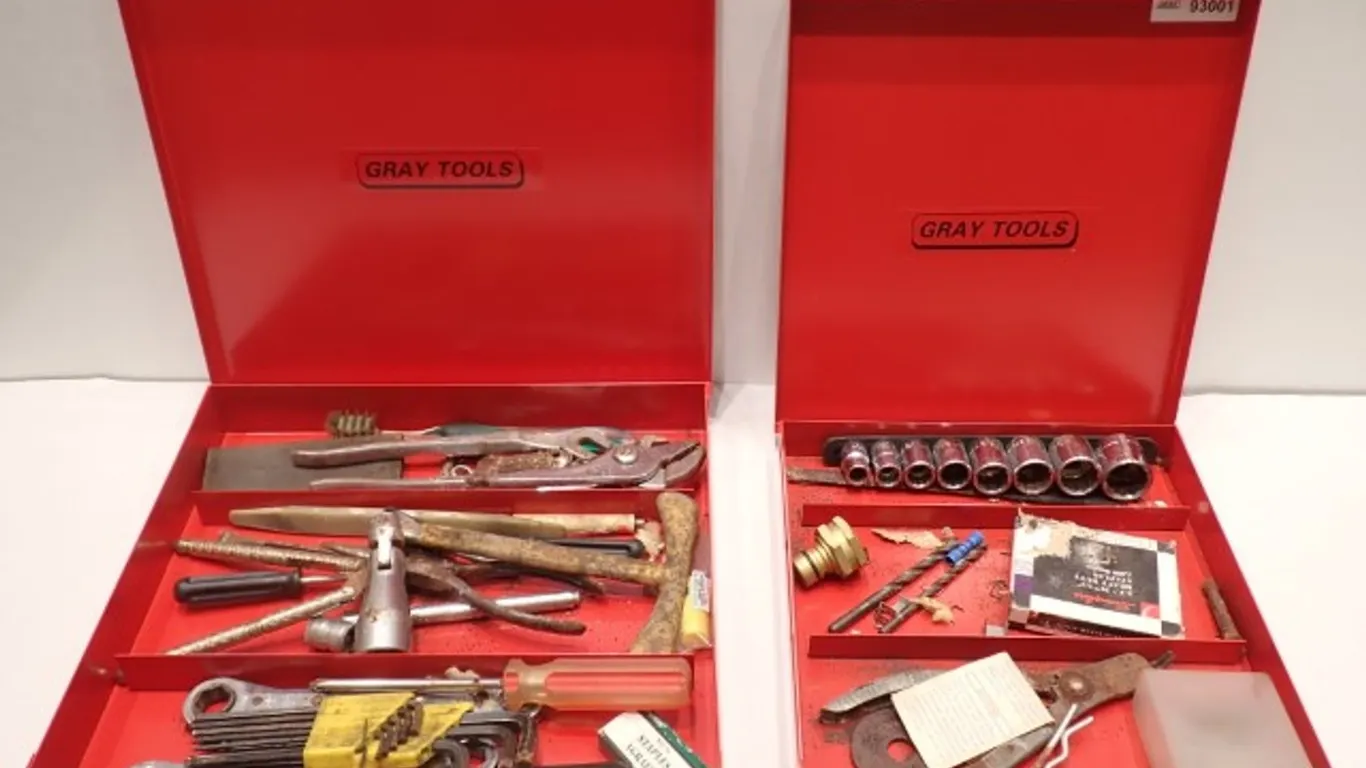 Gray Tools Compartment Boxes With Contents