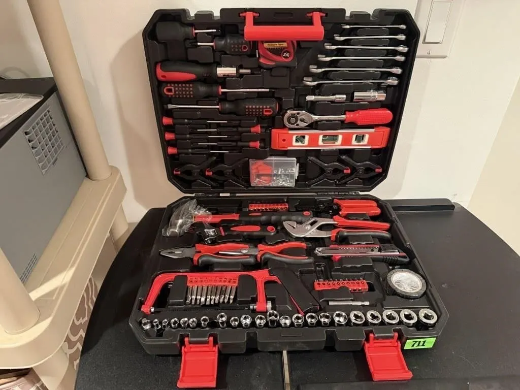 Portable tool set, combination wrencehs, level,