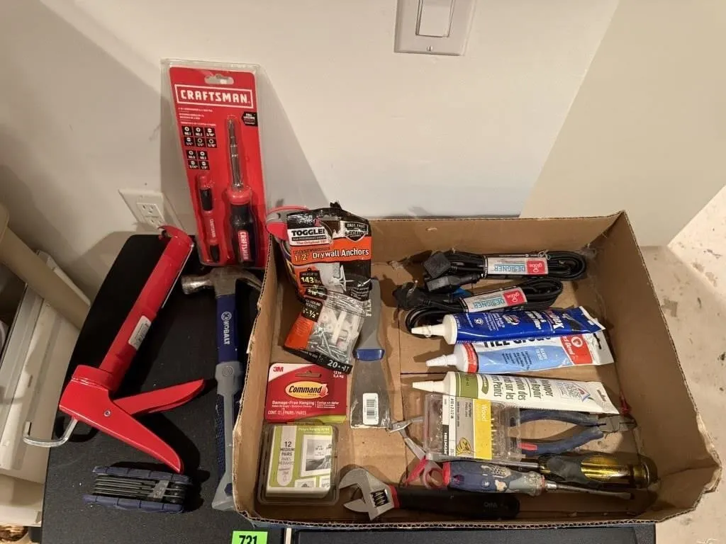 Tools, shop supplies, caulk gun, hammer, power