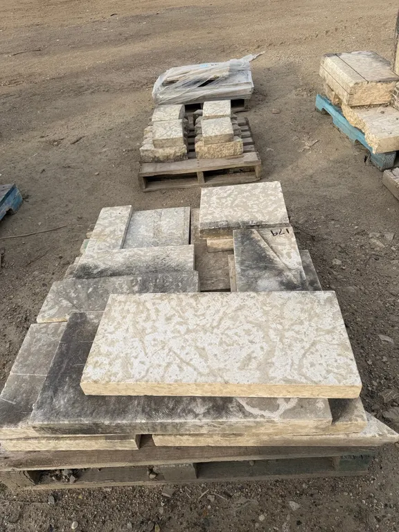 3 pallets Assorted Natural Stone Limestone Slabs, Wall Caps & Coping Stones