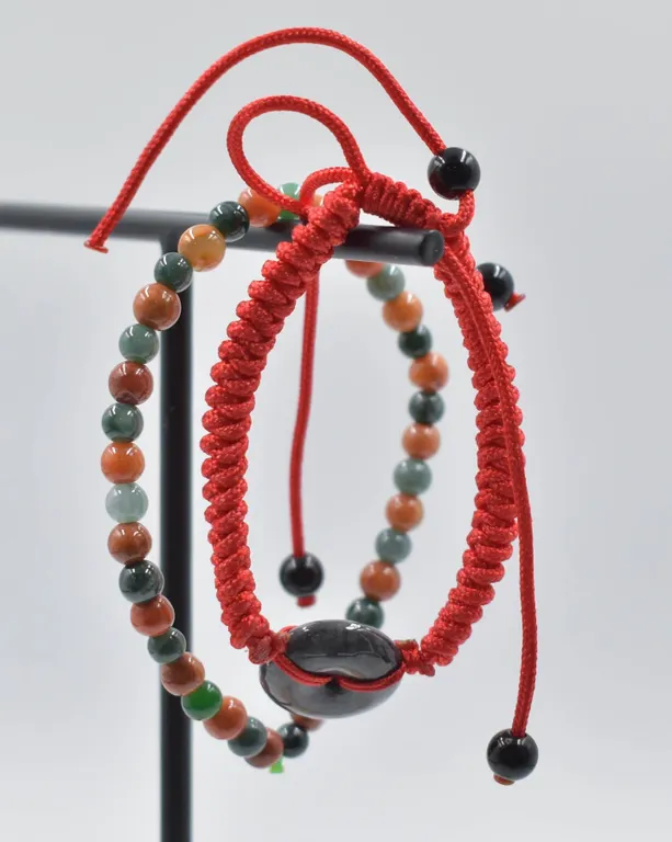 #144-NATURAL JADE JADEITE DONUT & BEAD BRACELET