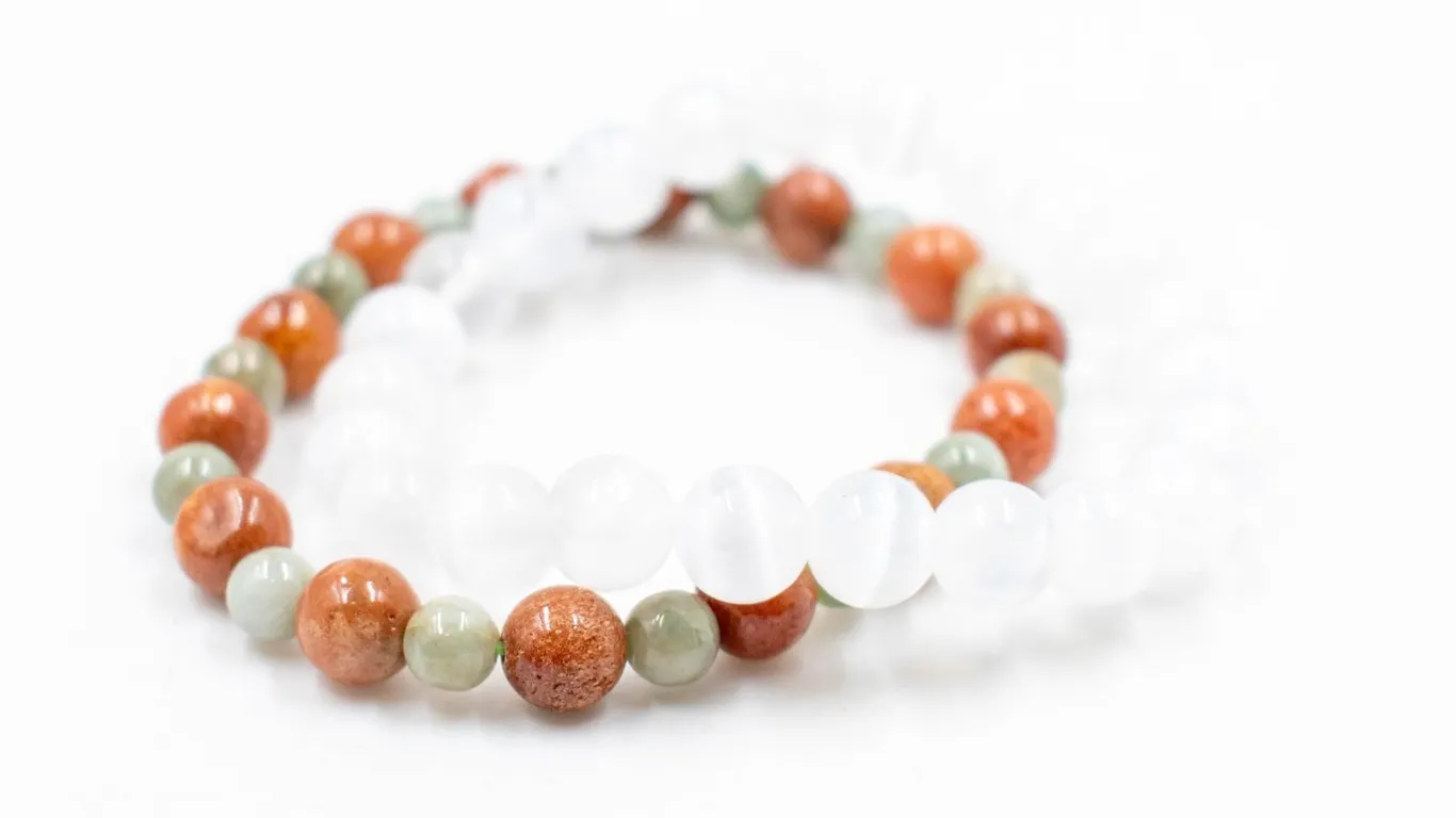 #64-NATURAL WHITE SELENITE/JADE JADEITE BRACELET