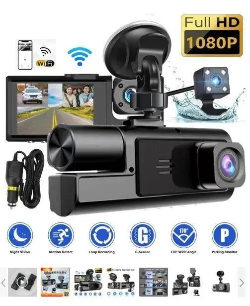 NEW 3 CAMERAS WI-FI ENABLED DASHCAM HD 1080P