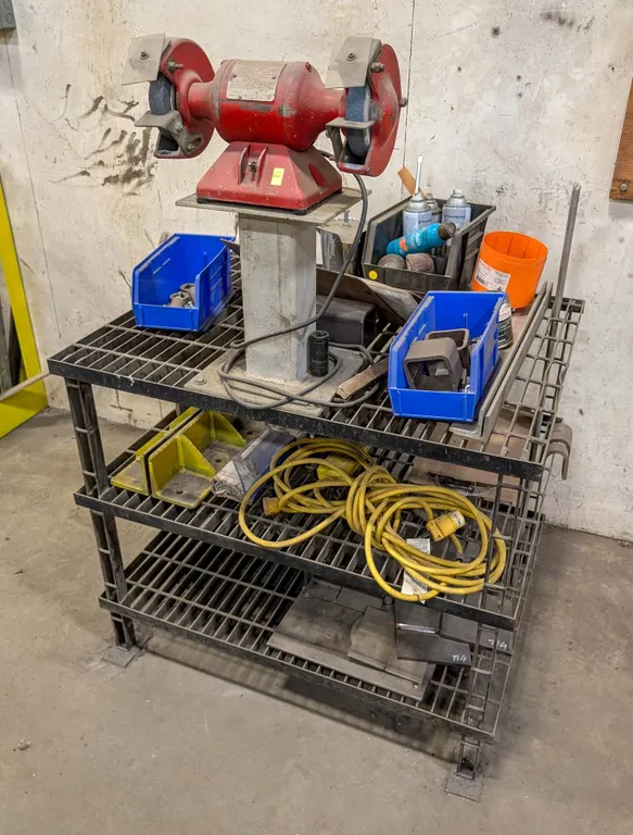 BALDOR 1/3HP BENCH GRINDER W/ CUSTOM MADE RACK &