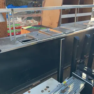Commercial Stainless Steel Steam Table Buffet Line with Overhead Heat Lamps, Food Pans & Lids
