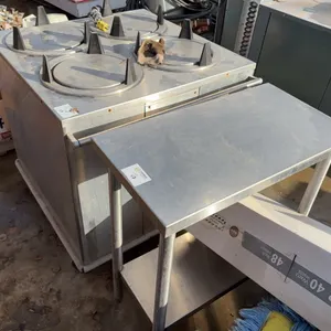 Lowerator Heated 4-Well Mobile Plate Dispenser Cart & Stainless Steel Work Table with Undershelf