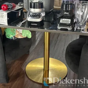 (6) MARBLE-STYLE TABLES WITH SINGLE-PEDESTAL METAL BASES