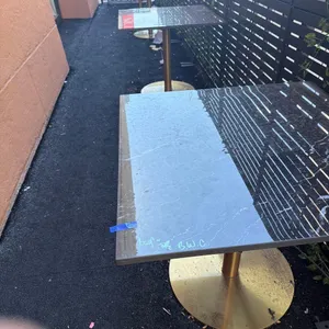 (4) MARBLE-STYLE TABLES WITH SINGLE-PEDESTAL METAL BASES
