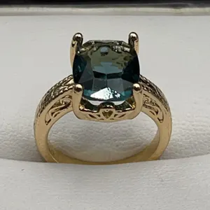 Ladies Vintage Style 2.4 Carat Emerald Cut Blue Topaz Anniversary Ring Size 7