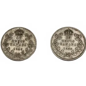 1929 Canada 10 Cents Silver Coins LOT of 2