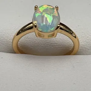 Oval Cabochon Opal 1.1 Carat Gemstone Ladies .985 Silver Ring