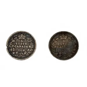Vintage 1906 & 1903 Canada 5 Cents Silver Coins Pair King George V