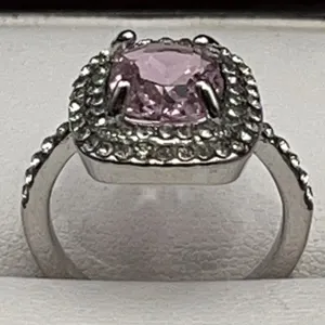 Pink Ice Cushion Cut Solitaire 1.0 Carat .985 Silver Dress Ring