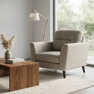 Primo Calum Beige Fabric Armchair, Wooden Legs