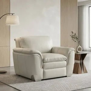 Off-White/Cream Real Natural Leather Armchair