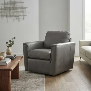 Grey Leather Armchair Real Natural Leather