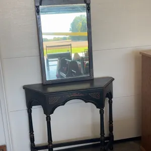 Black Laquer Stencil Hallway Stand and Mirror