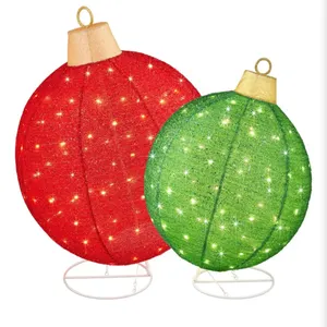 2pc Lighted Pop-Up Outdoor Christmas Ornament Set, Holiday Ball Decoration w/ 180 LED Lights, 8 Ligh
