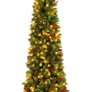 12ft Pre-Lit Spruce Pencil Christmas Tree PreDecorated Prelit w/Twinkling 700 LEDs w/1,818 Tips