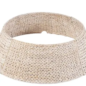 42in Woven Hyacinth Christmas Tree Collar, Tree Skirt Accessory w/ Cord Cut-Out - Transparent White
