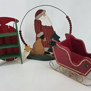 3 Piece Wood Lot Santa and Sleighs