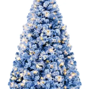 Artificial Flocked Christmas Tree, 6ft Pre-Lit Holiday Decor w/250 Twinkle Lights - Baby Blue