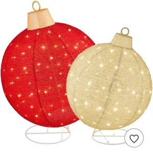 2pc Lighted Pop-Up Christmas Ornaments Outdoor Holiday Decoration w/ 180 LED Lights - Red/Gold