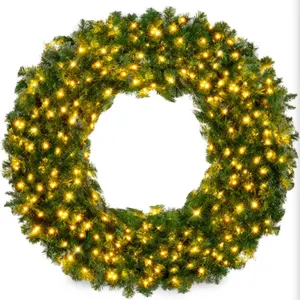 30in Large Artificial Pre-Lit Fir Christmas Wreath Holiday Accent Decoration w/ 100 LED Lights, 220
