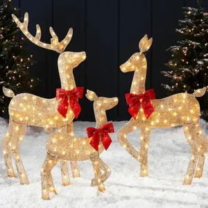 4ft 3-Piece 2D Lighted Christmas Deer Family Set, Large Outdoor Yard Reindeer Holiday Decoration wit