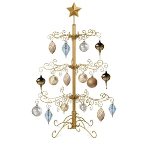 3ft Wrought Iron Ornament Display Christmas Tree w/Easy Assembly and Stand - Gold Bulbs Not Included