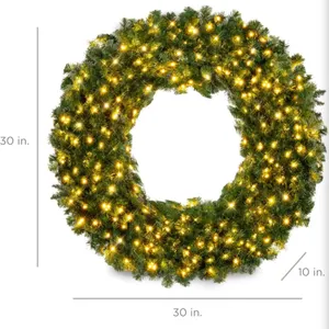 30in Large Artificial Pre-Lit Fir Christmas Wreath Holiday Accent Decoration w/ 100 LED Lights, 220
