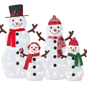 4ft 4-Piece 2D Lighted Christmas Snowman Family Set, Large Outdoor Yard Decor Holiday Decoration w/