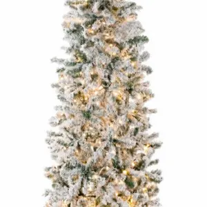 7.5ft Artificial Pencil Christmas Tree w/ Twinkling Lights, Flocked Pre-Lit Pine, 350 Lights
