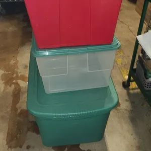 Sterilite Storage Totes Lot, 3 Pieces, 33 Gal, 56 Qt, Red/Green