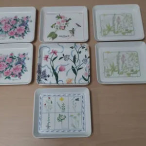 7 Design Imports Floral Motif Square Trays Italy