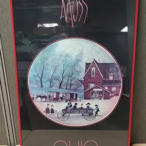 Framed Moss "Ohio" Poster, Vintage Folk Art Scene