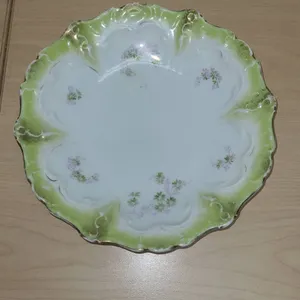Weimar Germany Porcelain Plate Green Gold Floral Trim