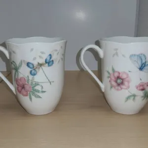 Lenox Porcelain Mugs Dragonfly & Swallowtail Set of 2