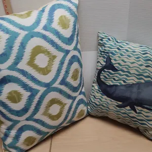 Decorative Throw Pillows Blue Green and Whale Design