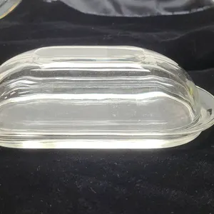 Clear Glass Butter Dish With Lid Oval Shape Classic Design