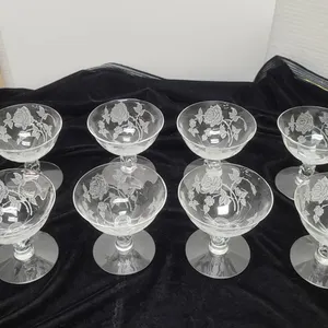8 Heisey Rose Pattern Crystal Sherbet Glasses