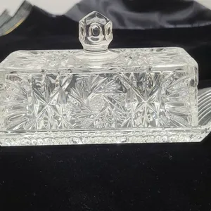 Pressed Glass Butter Dish With Lid And Starburst Pattern