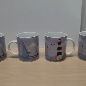 Thomson Pottery Lighthouse Mugs Set of 4 Sailboat Design