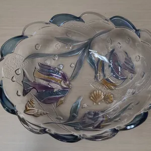Oval Glass Bowl With Fish Seaweed Shell Decoration