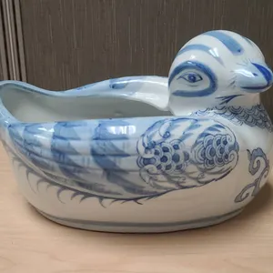Chinese Blue and White Porcelain Duck Planter Dish
