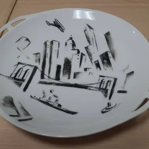 Bavaria Porcelain Tray with Art Deco Cityscape Design